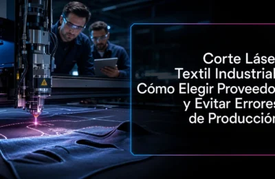 Corte láser textil industrial en Medellín cortando tela de poliéster con borde sellado