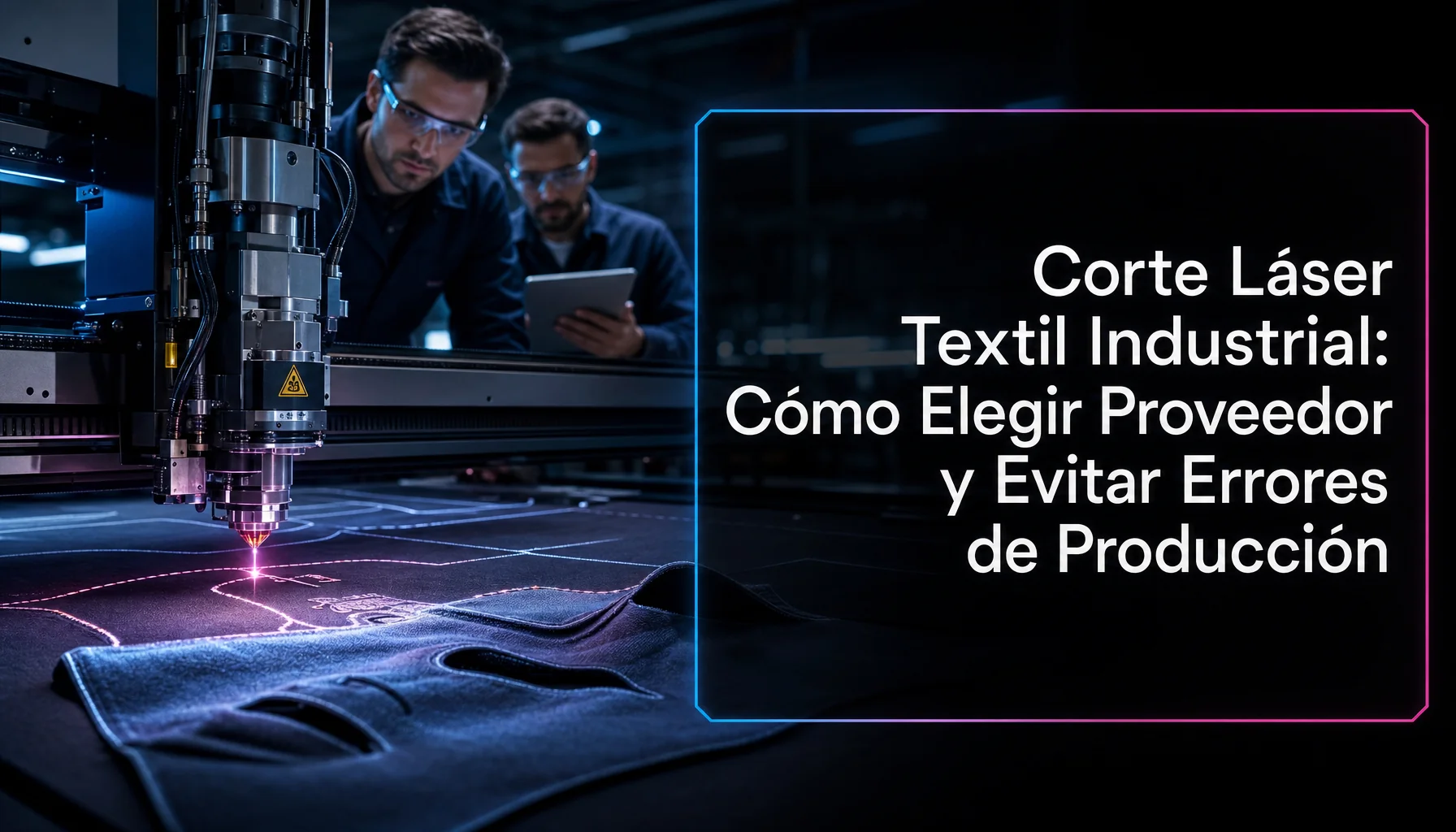 Corte láser textil industrial en Medellín cortando tela de poliéster con borde sellado