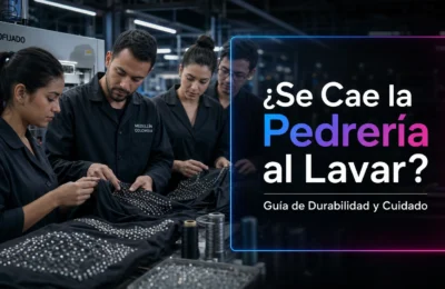 Durabilidad de la pedrería textil: apliques termoadhesivos en planta de confección, Color y Diseño Medellín